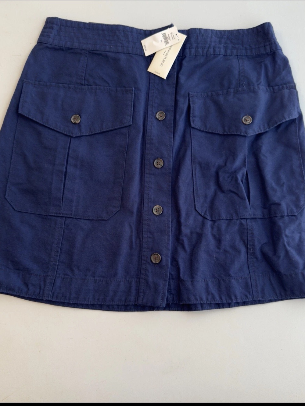 Banana Republic Linen Mini Skirt Women Size 10 Blue Button Front Pockets - NWT